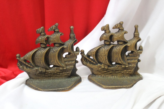 A Pair of Clipper Ship Metal Bookends