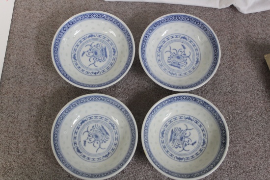 Set of 4 Chinese Rice Pattern Sauce Dishes