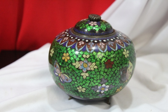 An Antique Japanese Cloisonne 3 Legged Jar