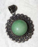 Sterling and Apple Green Jade / Jadeite Pendant