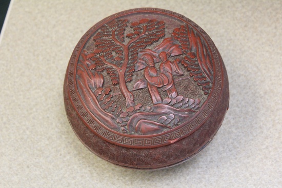 Antique Chinese Cinnabar Round Box