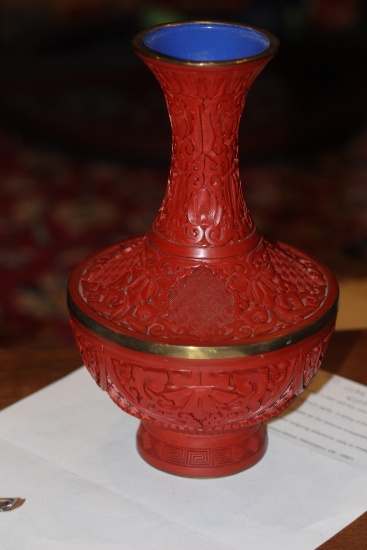 Chinese Cinnabar Style Cloisonne Vase