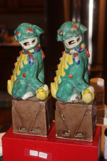 Pair of Chinese Porcelain Foo Dogs