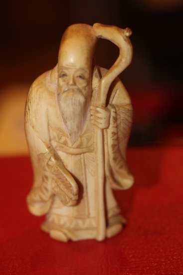 Signed Japanese Carved Bone Okimono