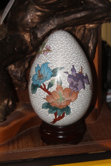 Chinese Cloisonne Egg with Stand