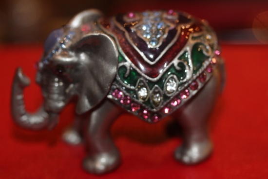 Metal Elephant and Jewel Trinket Box
