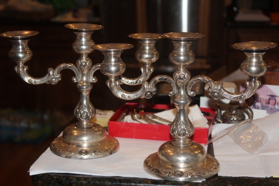 Pair of Ornate Sterling Silver Candle Holders