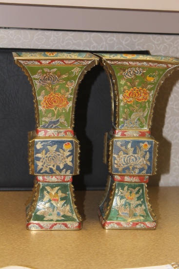 Pair of Chinese Gu Form Vases