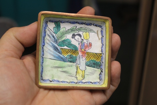 Antique Chinese Enamel Square Dish