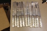 Twisted Mother of Pearl and Sterling Band Knives