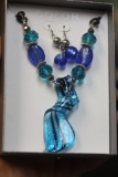 Glass Necklace and Earrings Suite