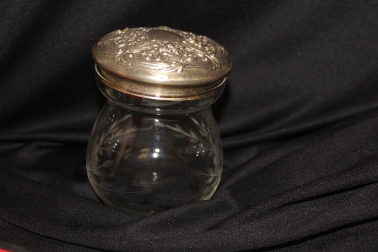 An Art Nuveau Ornate Sterling Top Etched Container