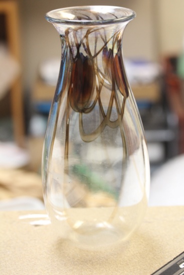 Signed Mary Angus Artglass Vase - 9 inches tall