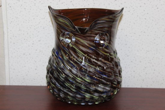 An Art Glass Owl Pitcher