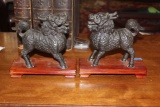 Pair of Chinese Metal Foo Lions on Stand