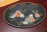 A Signed Japanese Kutani Black Oval Dish