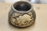Carved Bone and Metal Asian Candle Holder