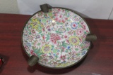 A Brass and Porcelain Bowl made into an Ashtray