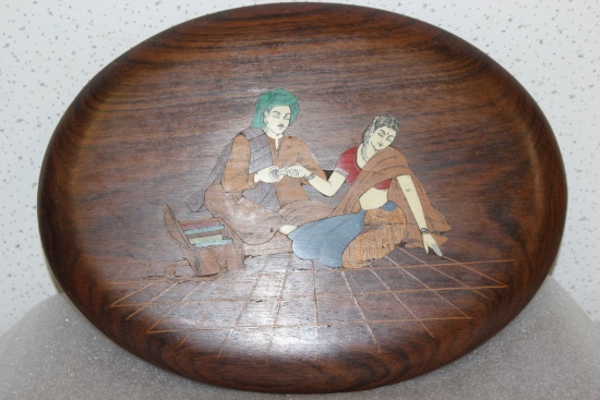 A Vintage Exotic Wood Inlaid Bone Wall Hanger