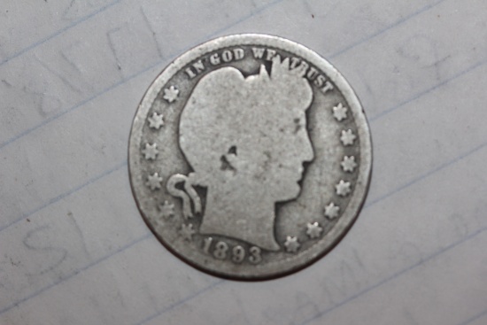 1893-O Barber Silver Quarter