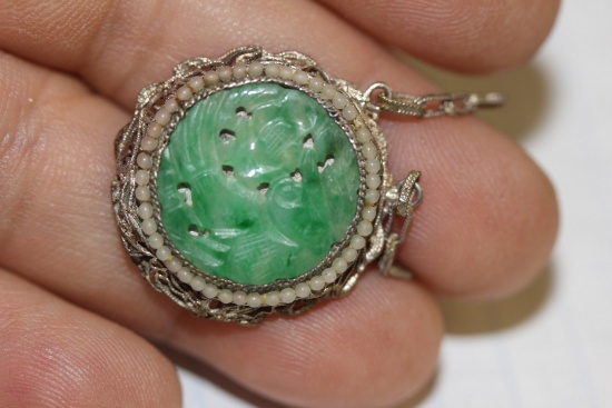 A Vintage Chinese Apple Gren Jadeite Disc