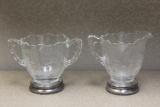 Sterling Rim Etched Cream and Sugar Container