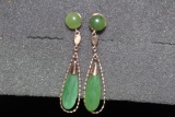 Pair of 14Kt Rose Gold and Jade Dangle Earrings