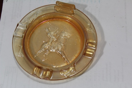 An Iridescent Glass Ashtray With Match Holder