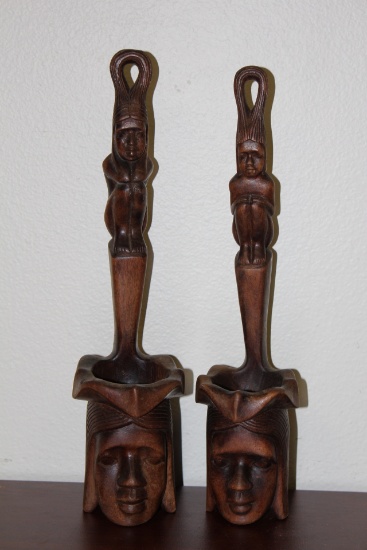 Lot of 2 Vintage Figural Wooden Scoop