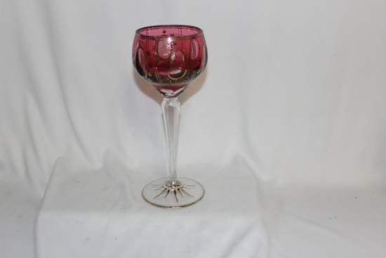 A Ruby Red Cut Glass Goblet