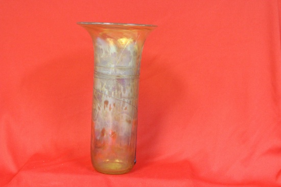 A Signed Roland Iridescent Glass Vase