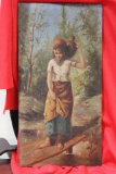 An Unsigned Oil on Wood Panel of a Young Girl