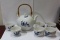 Set of 7 Japanese Blue and White Cup and Teapot