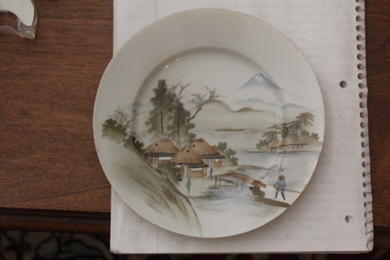 Antique Kutani Porcelain Plate of Mount Fuji