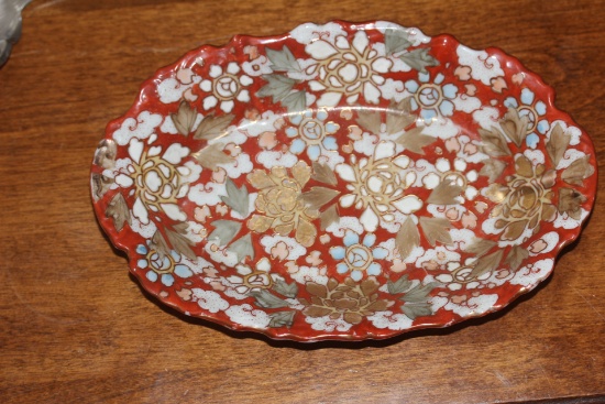 Antique Kutani Floral Oval Bowl