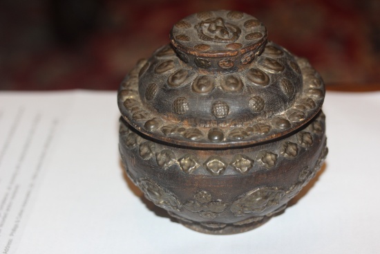 Rare Mixed Metal Inlaid on Wood Container