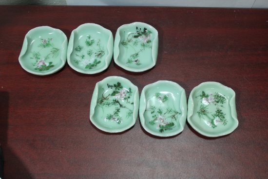 Set of 6 Small Chinese or Asian Celadon Dishes