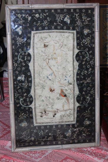 Antique Chinese Golden Silk Framed Textile