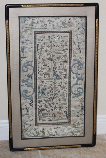 Antique Chinese Golden Silk Framed Textile