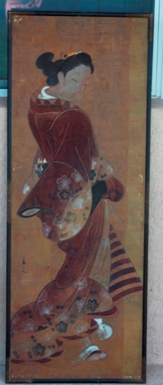 Antique Japanese Painting on Paper of Young Beauty