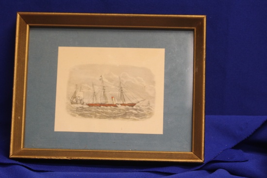 A Vintage Framed Litograph of a Clipper Ship