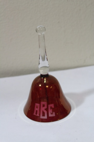 An Etched Ruby Red Glass Bell