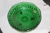 Green 3 Legged Pressed Glass Bowl