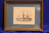 A Vintage Framed Litograph of a Clipper Ship