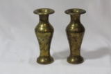 A Pair of Small Brass Vases