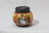A Handpainted Sterling Top Porcelain Trinket Box
