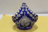 A Cobalt Blue Cut Glass Basket