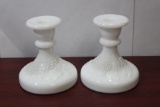 A Pair of Milkglass Candlesticks