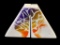 PAIR OF HEAVY QUARTZ STONE BOOKENDS WITH MULTICOLOR PAINTED TREE SILHOUETTES ON FRONT AND BACK