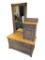 EARLY 1900'S ANTIQUE GENTLEMENS DRESSER WITH BEVELED SWIVEL MIRROR AND ATTACHED HATBOX